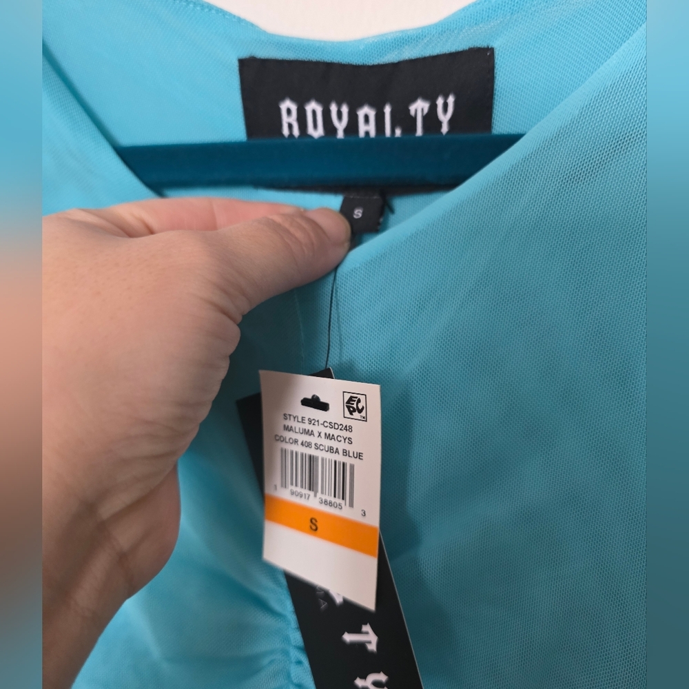 Royalty by Maluma Women's Ruched Mini Dress Turquoise Side Cuts Size Small - Picture 4 of 7